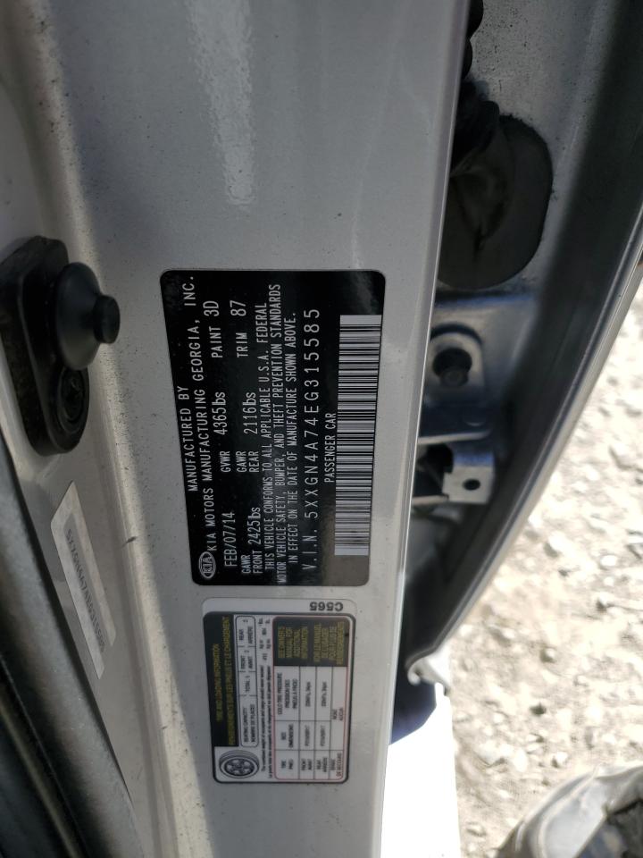 2014 KIA Optima VIN 5XXGN4A74EG315585 Copart auction photo, side damage thumbnail 12