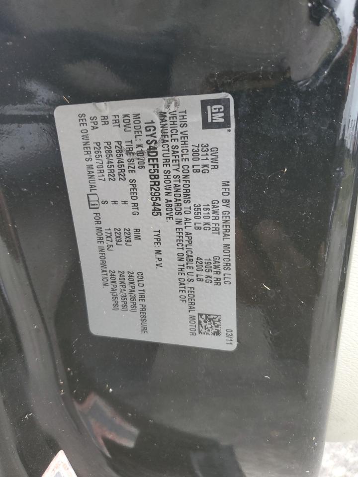 2011 Cadillac Escalade VIN 1GYS4DEF5BR295445 Copart auction photo, water/flood damage thumbnail 14