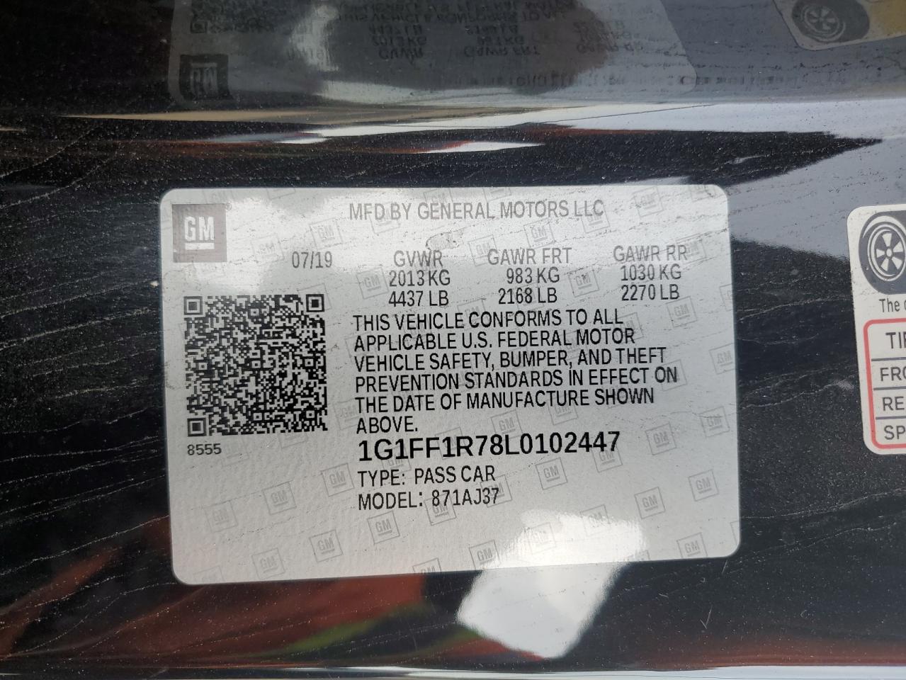 2020 Chevrolet Camaro VIN 1G1FF1R78L0102447 Copart auction photo, all over damage thumbnail 14