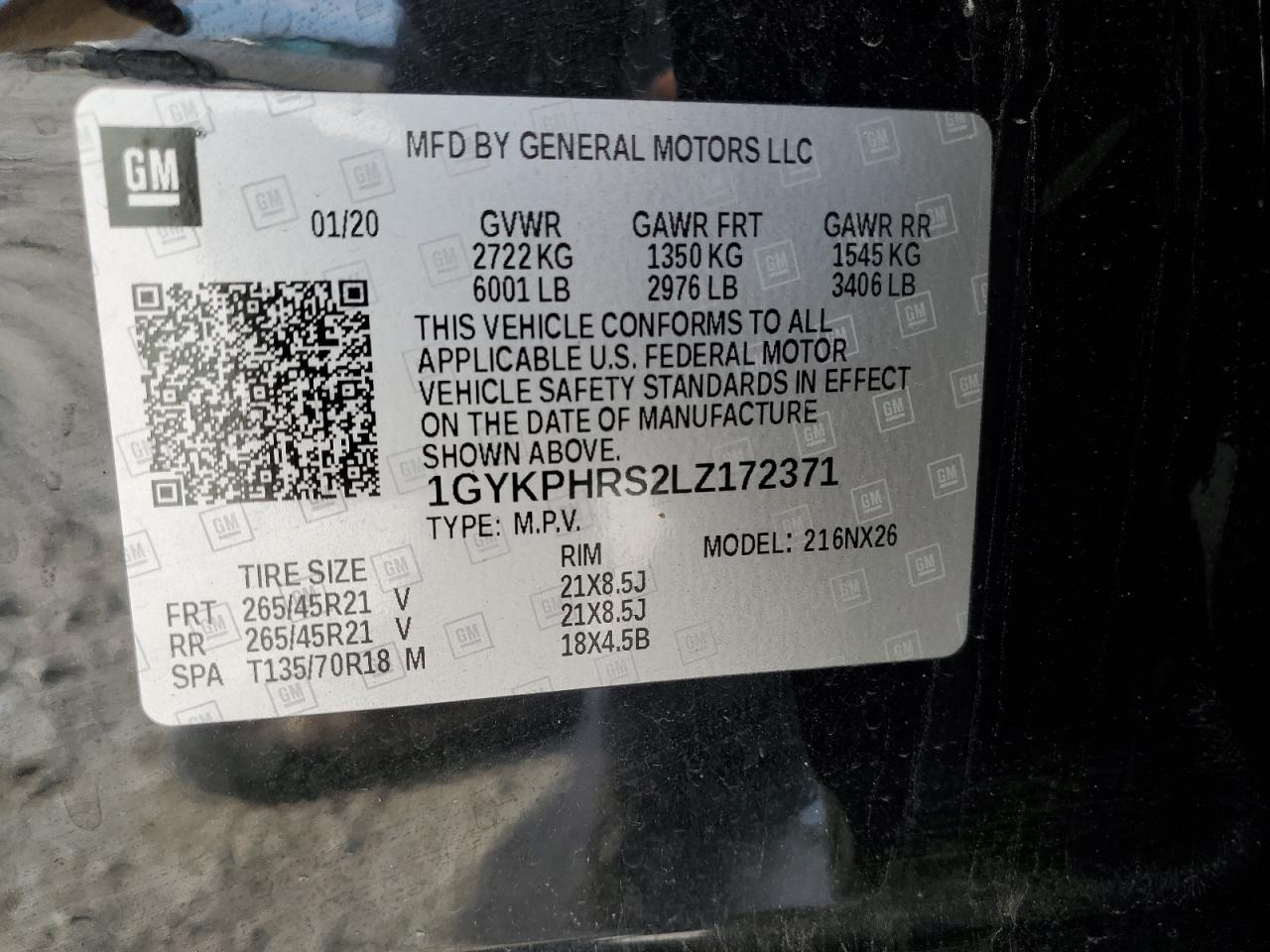 2020 Cadillac XT6 VIN 1GYKPHRS2LZ172371 Copart auction photo, all over damage thumbnail 14