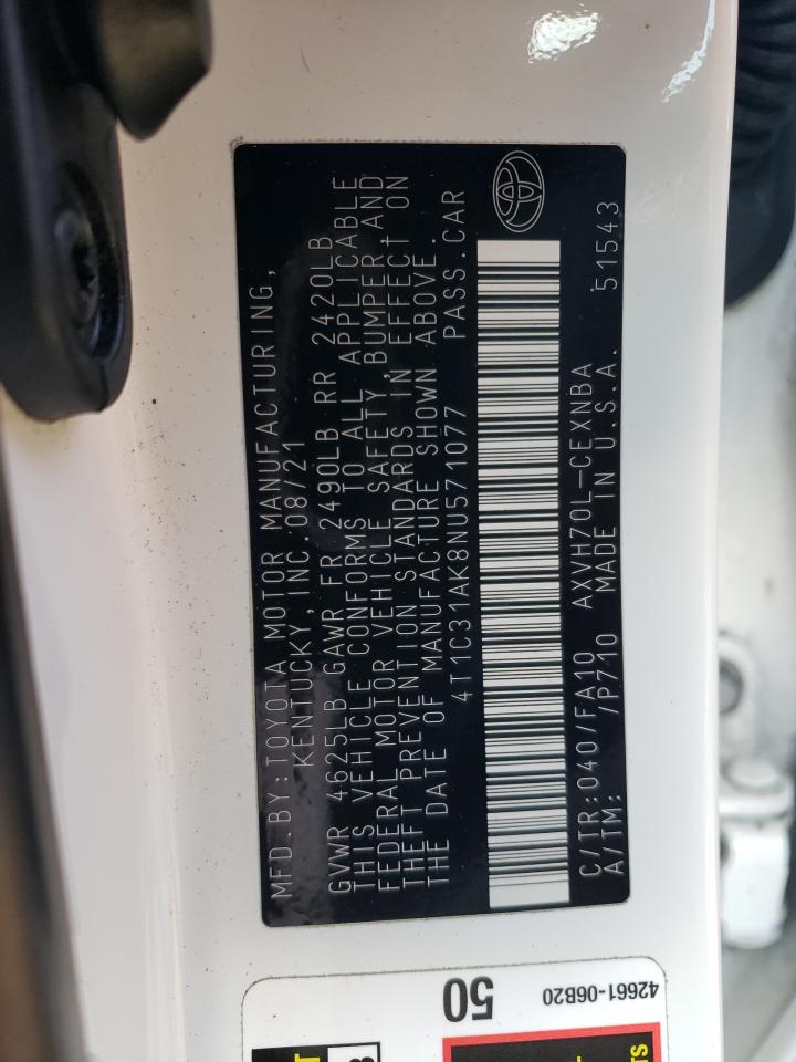 2022 Toyota Camry VIN 4T1C31AK8NU571077 Copart auction photo, rear end damage thumbnail 12
