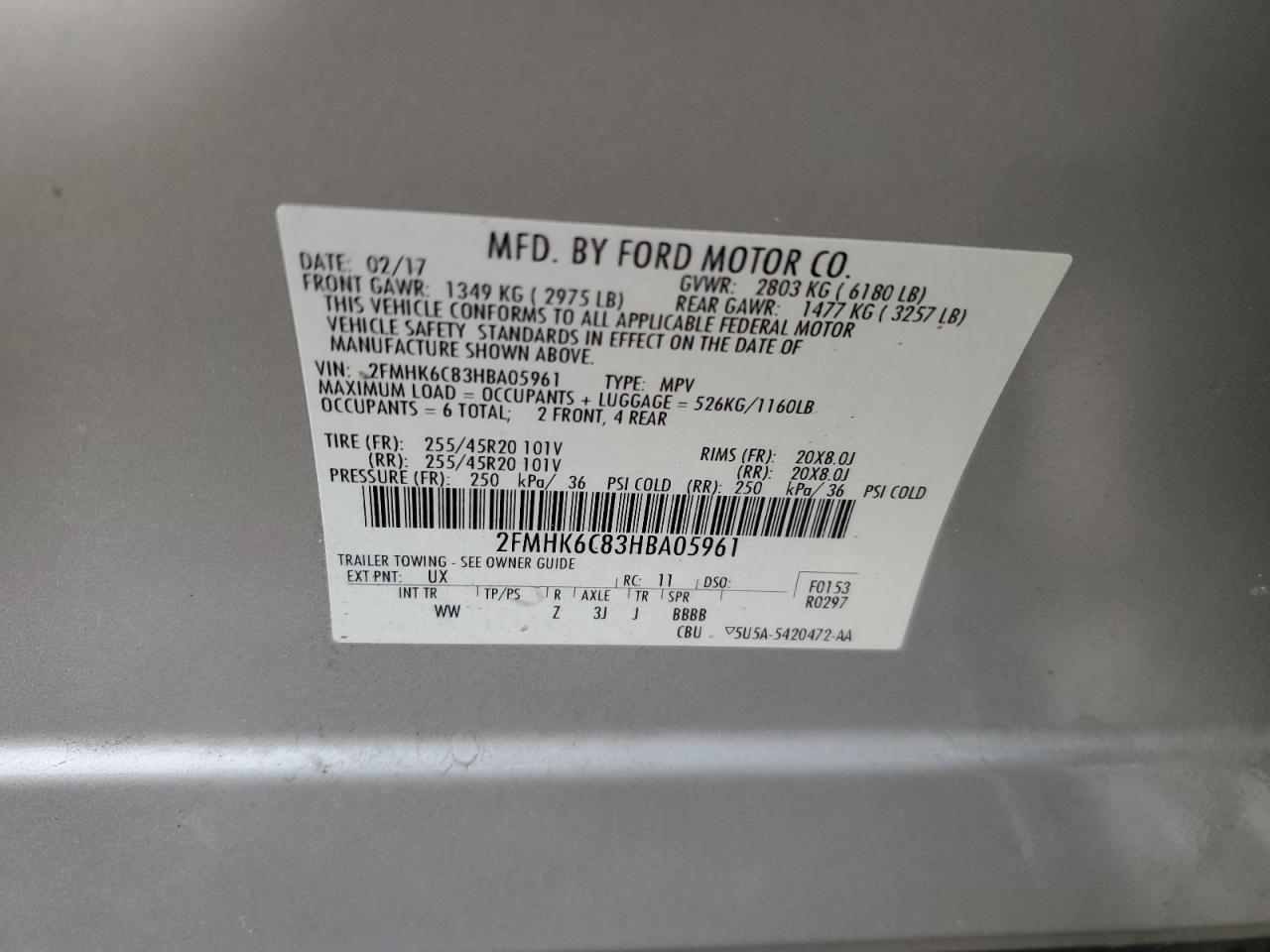 2017 Ford Flex VIN 2FMHK6C83HBA05961 Copart auction photo, all over damage thumbnail 14