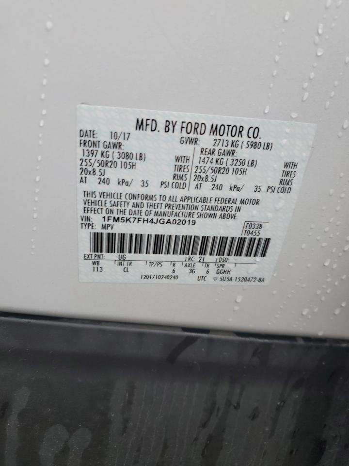 2018 Ford Explorer VIN 1FM5K7FH4JGA02019 Copart auction photo, rear end / minor dent/scratches damage thumbnail 13