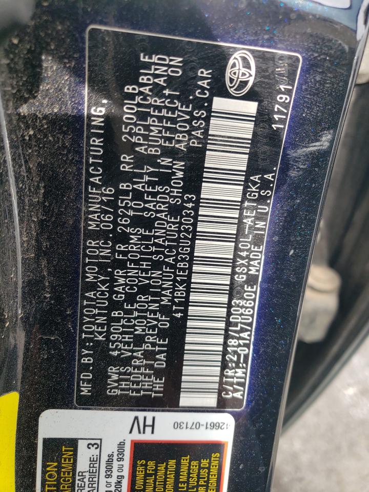 2016 Toyota Avalon VIN 4T1BK1EB3GU230343 Copart auction photo, front end / rear end damage thumbnail 12