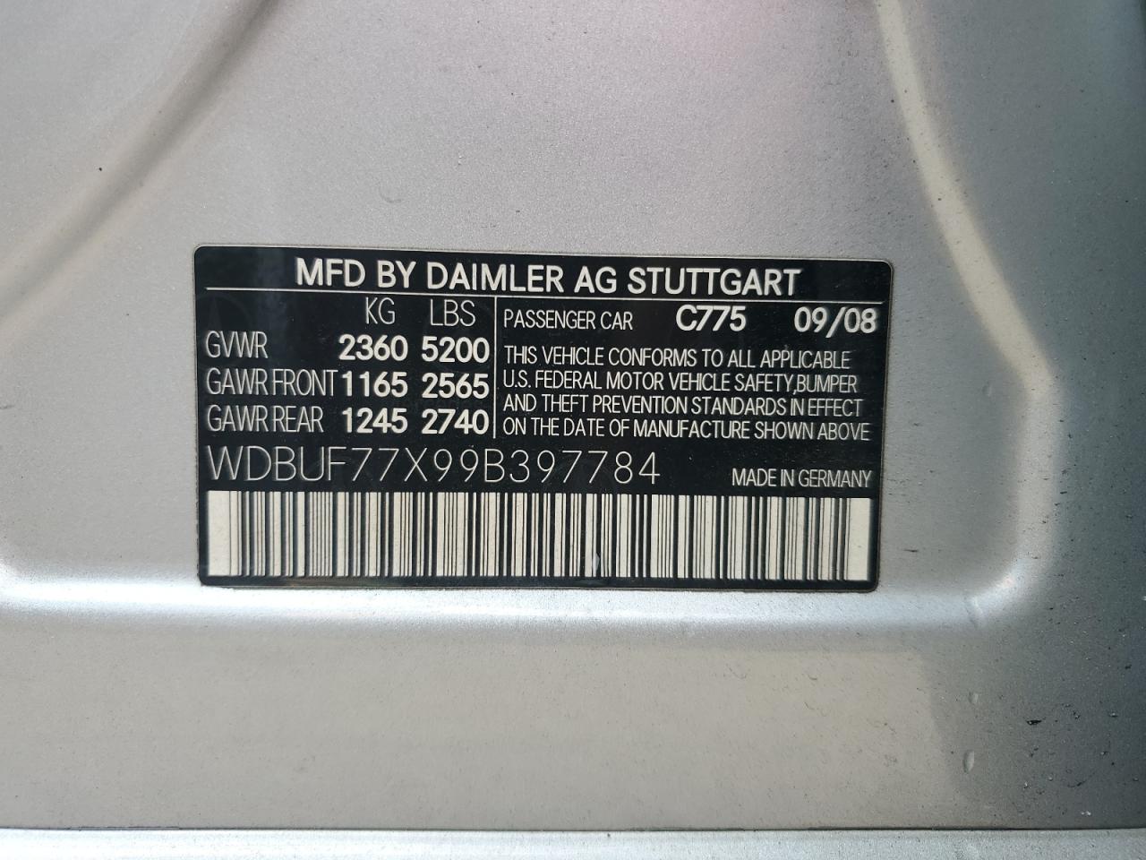 2009 Mercedes-Benz E-klasse VIN WDBUF77X99B397784 Copart auction photo, water/flood damage thumbnail 13