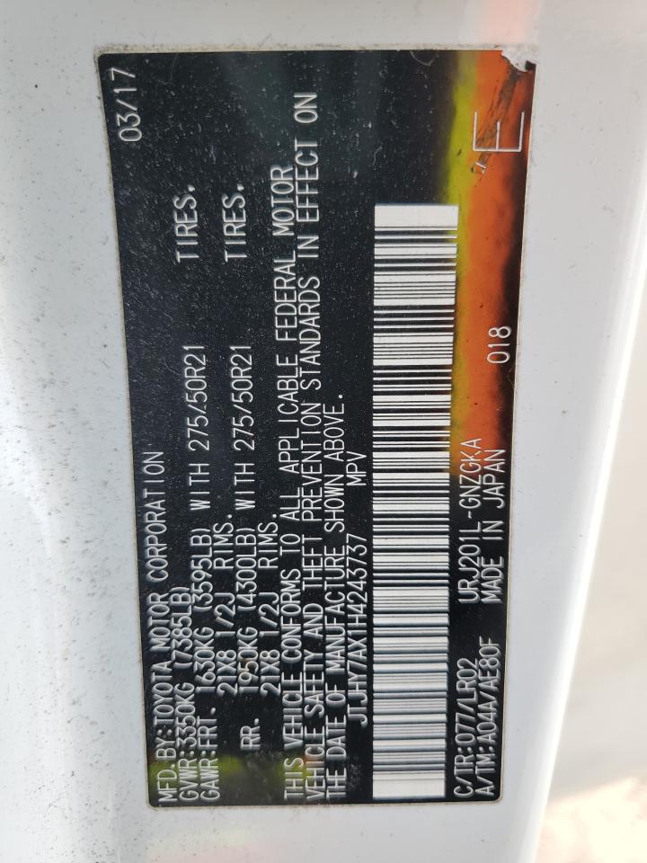 2017 Lexus LX VIN JTJHY7AX1H4243737 Copart auction photo, biohazard/chemical / minor dent/scratches damage thumbnail 13