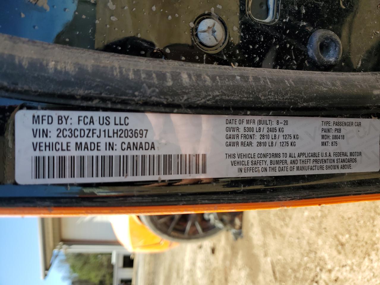 2020 Dodge Challenger VIN 2C3CDZFJ1LH203697 Copart auction photo, all over damage thumbnail 14