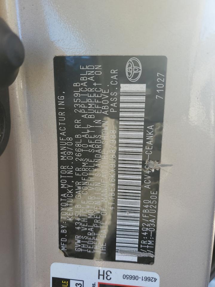 2009 Toyota Camry VIN 4T1BE46KX9U887988 Copart auction photo, front end / rear end damage thumbnail 14