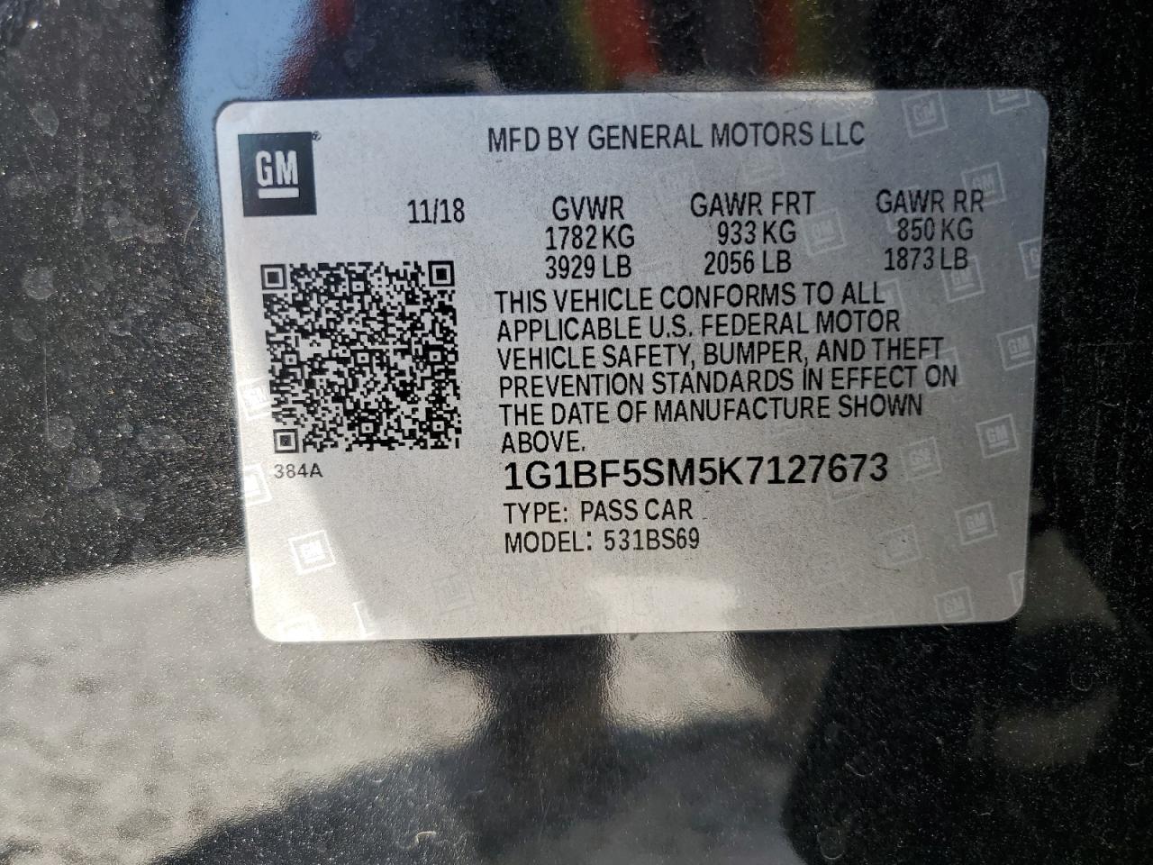 2019 Chevrolet Cruze VIN 1G1BF5SM5K7127673 Copart auction photo, front end damage thumbnail 12