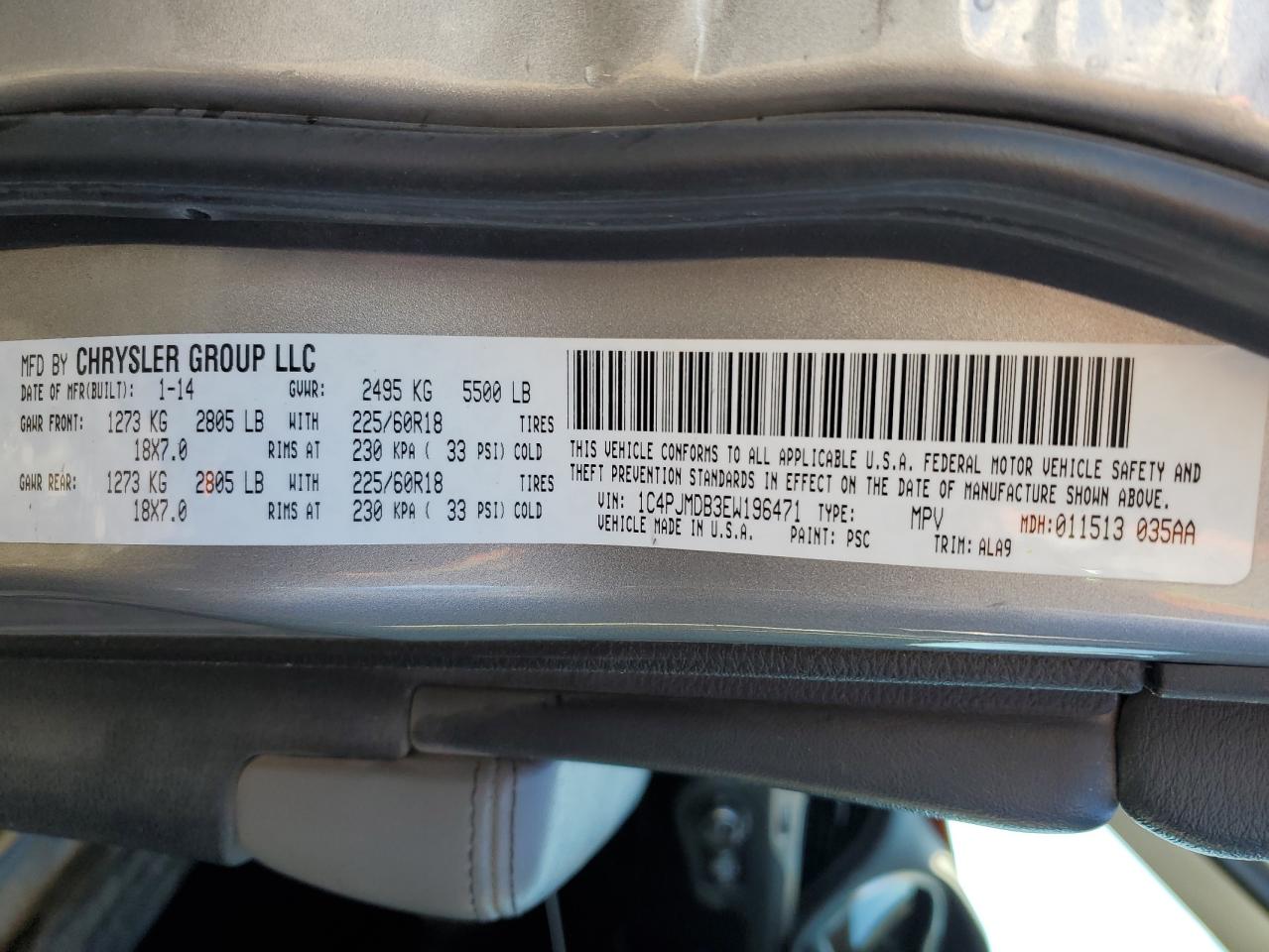 2014 Jeep Grand Cherokee VIN 1C4PJMDB3EW196471 Copart auction photo, rear end damage thumbnail 13