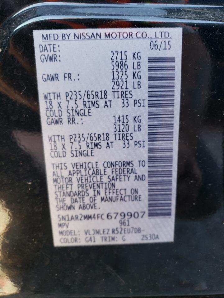 2015 Nissan Pathfinder VIN 5N1AR2MM4FC679907 Copart auction photo, all over damage thumbnail 13