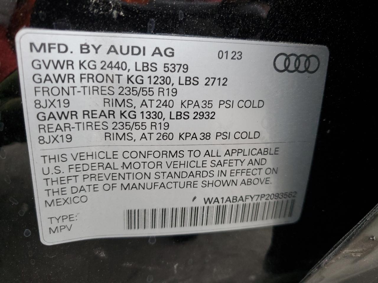 2023 Audi Q5 VIN WA1ABAFY7P2093562 Copart auction photo, side damage thumbnail 15