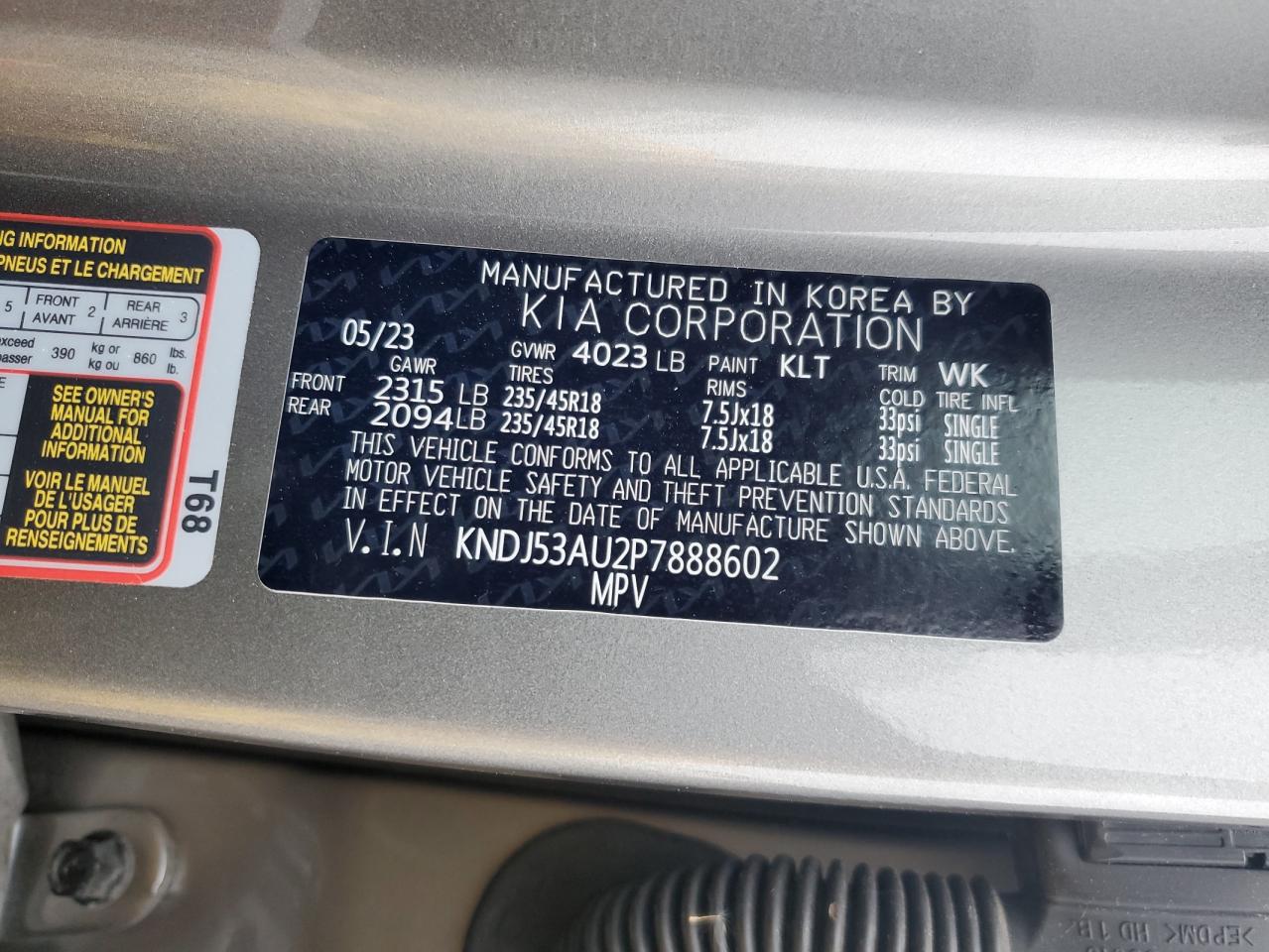 2023 KIA Soul VIN KNDJ53AU2P7888602 Copart auction photo, front end damage thumbnail 12