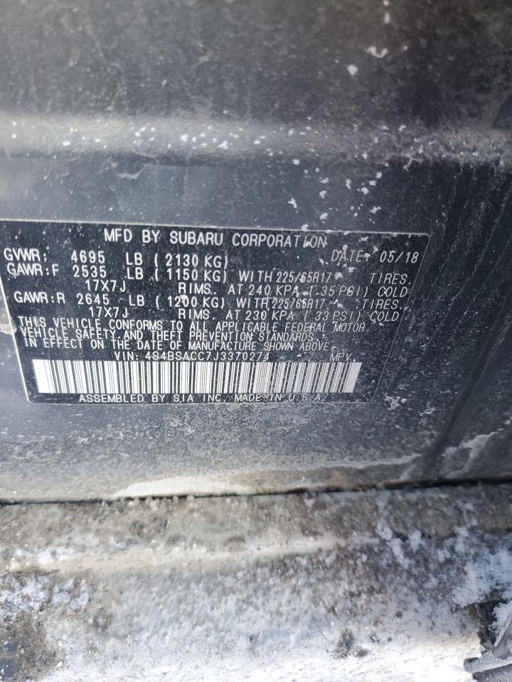 2018 Subaru Outback VIN 4S4BSACC7J3370274 Copart auction photo, front end damage thumbnail 16