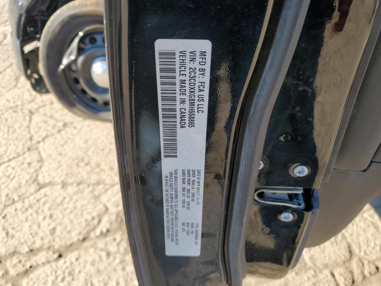 2021 Dodge Charger VIN 2C3CDXKG8MH668865 Copart auction photo, side / front end damage thumbnail 13