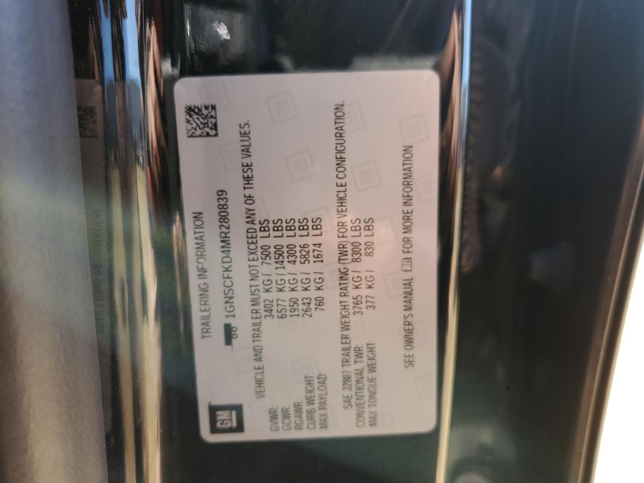 2021 Chevrolet Suburban VIN 1GNSCFKD4MR280839 Copart auction photo, front end / side damage thumbnail 13