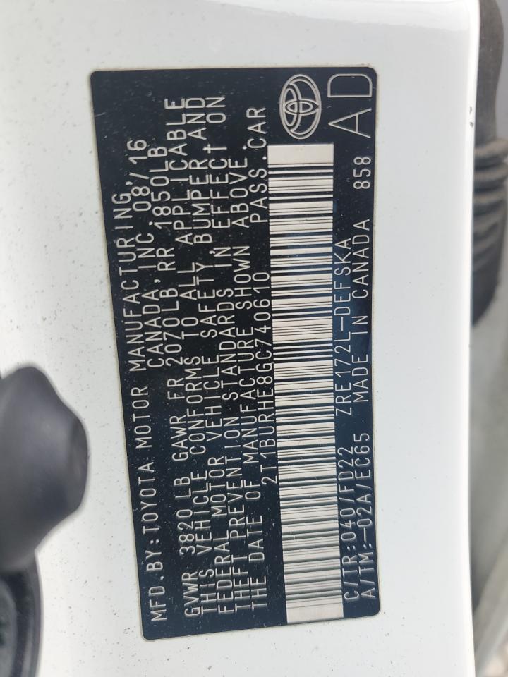2016 Toyota Corolla VIN 2T1BURHE8GC740610 Copart auction photo, side damage thumbnail 12