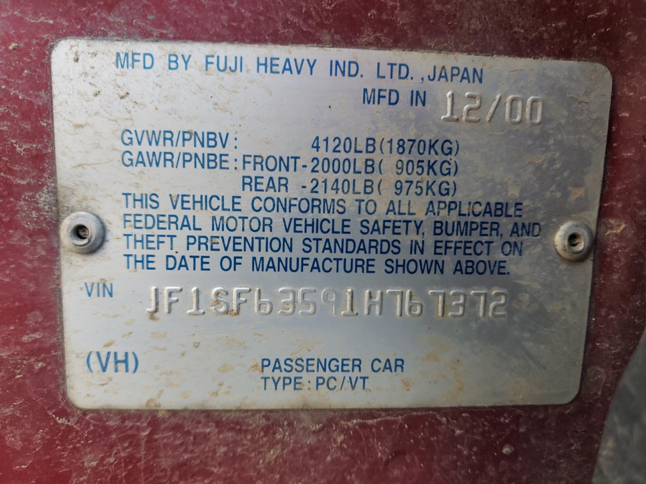 2001 Subaru Forester VIN JF1SF63591H767372 Copart auction photo, side / hail damage thumbnail 13