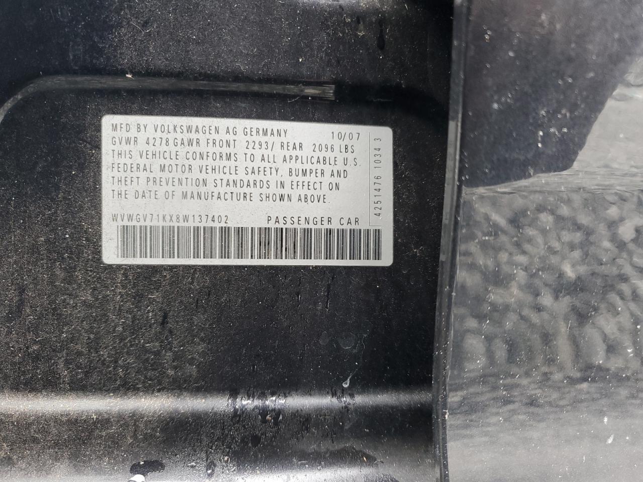 2008 Volkswagen GTI VIN WVWGV71KX8W137402 Copart auction photo, mechanical / normal wear damage thumbnail 13