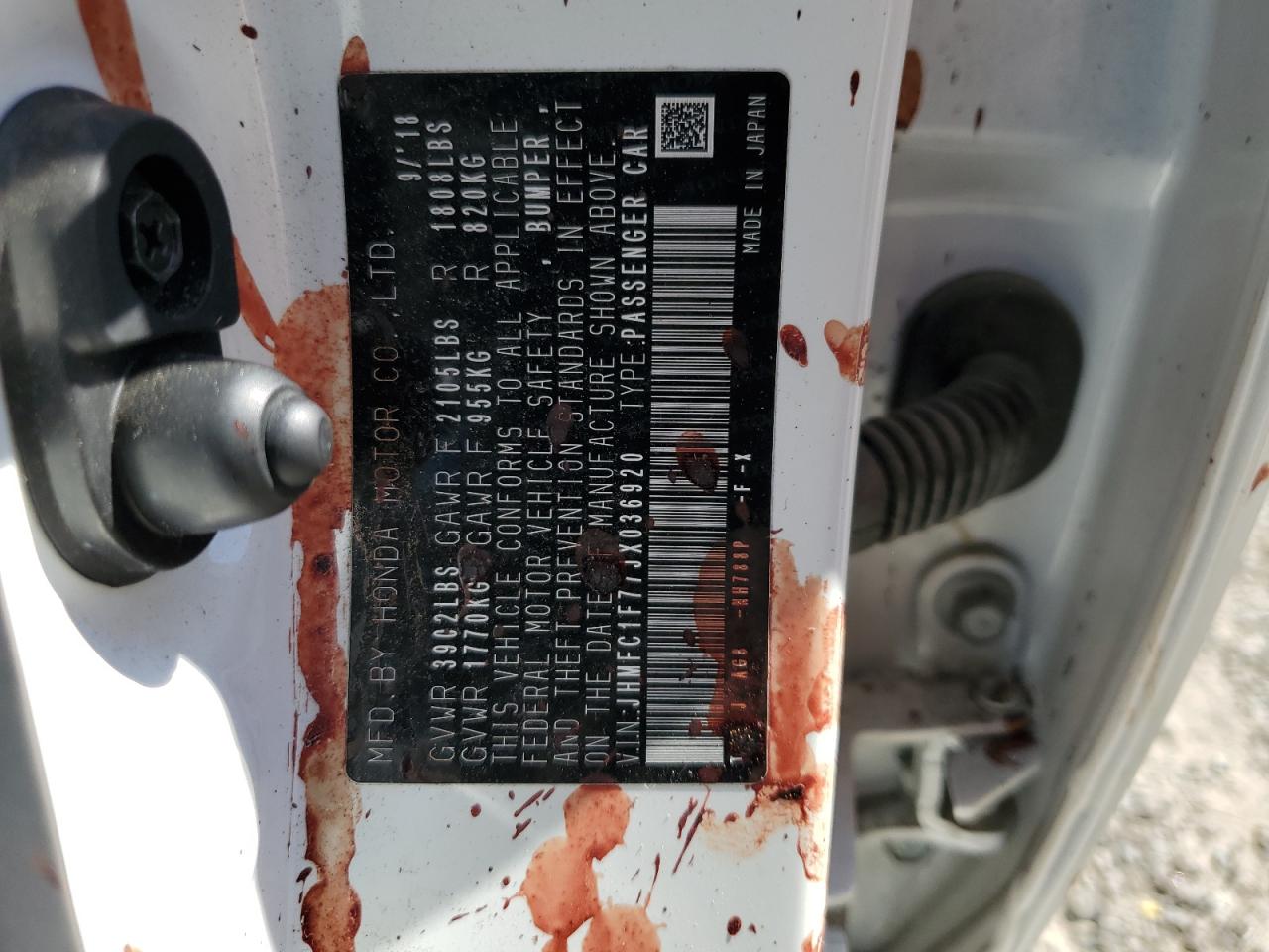 2018 Honda Civic VIN JHMFC1F77JX036920 Copart auction photo, all over damage thumbnail 13