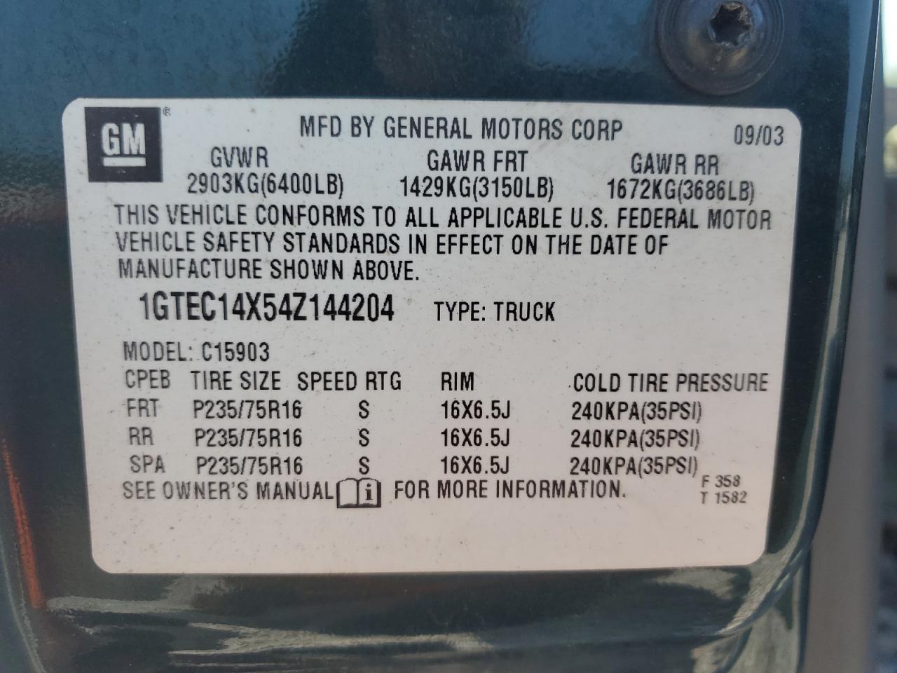 2004 GMC Sierra VIN 1GTEC14X54Z144204 Copart auction photo, rear end / undercarriage damage thumbnail 15