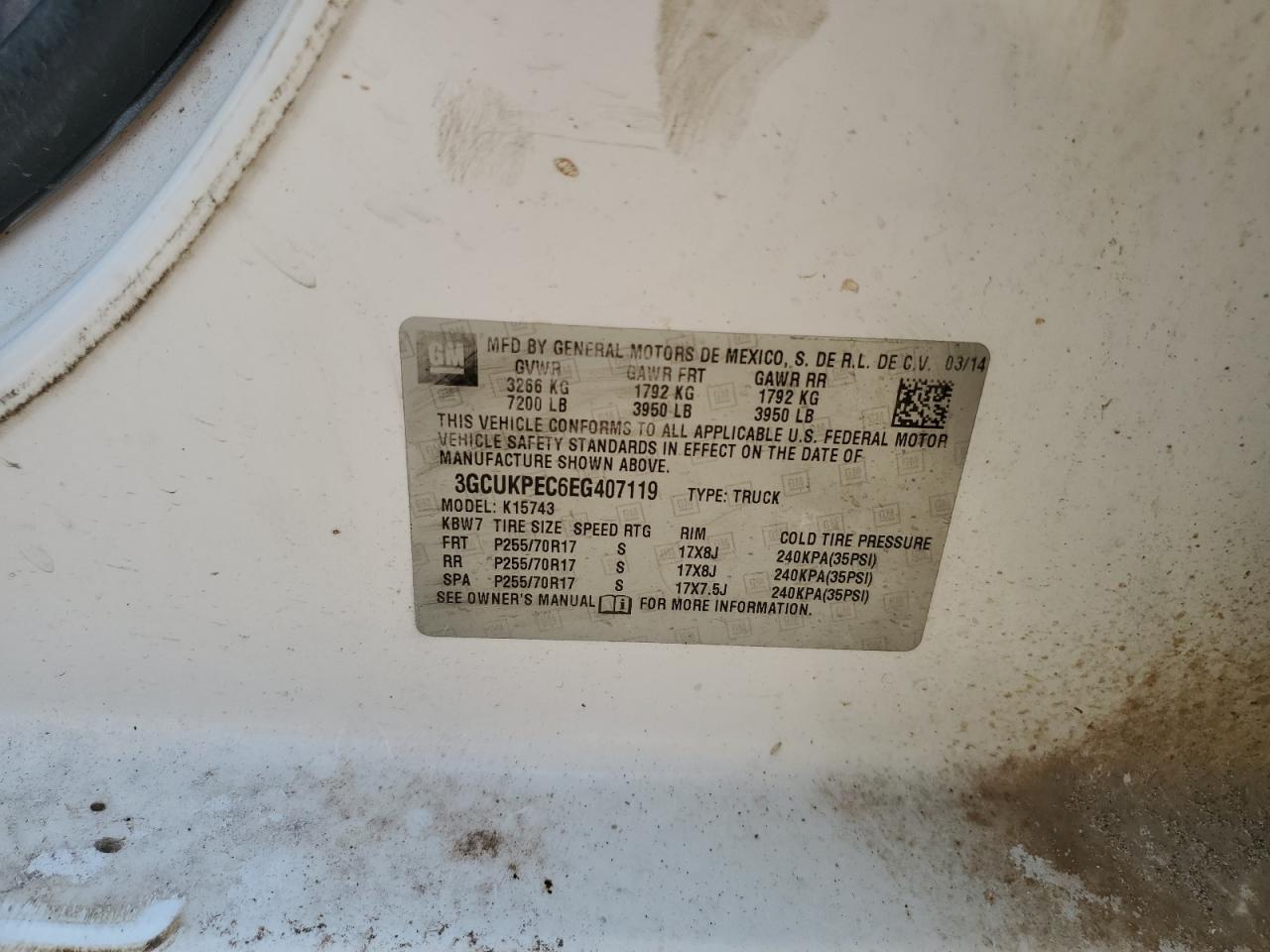 2014 Chevrolet Silverado VIN 3GCUKPEC6EG407119 Copart auction photo, front end / minor dent/scratches damage thumbnail 12