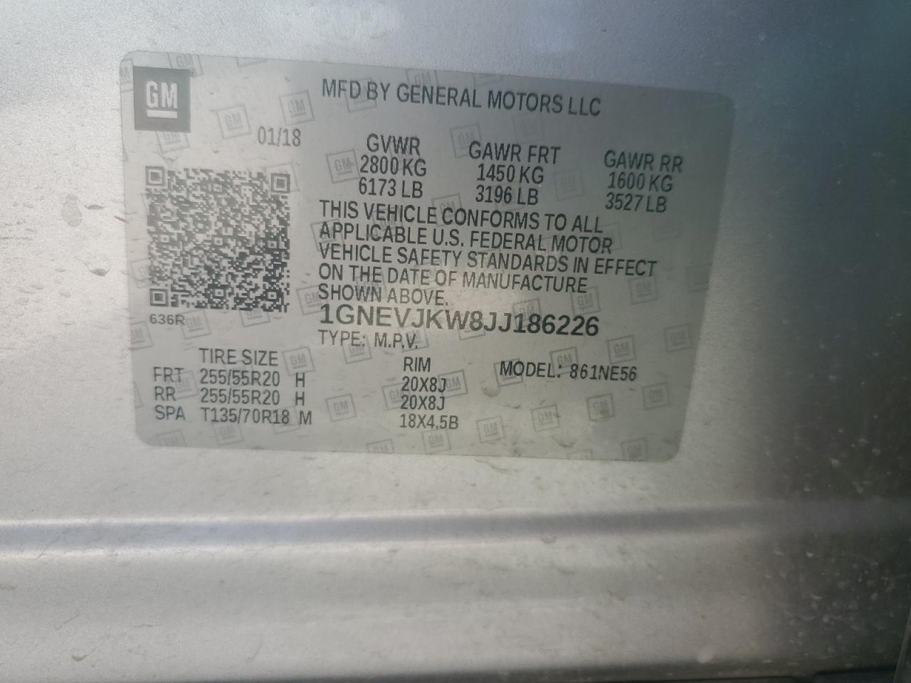 2018 Chevrolet Traverse VIN 1GNEVJKW8JJ186226 Copart auction photo, front end damage thumbnail 15
