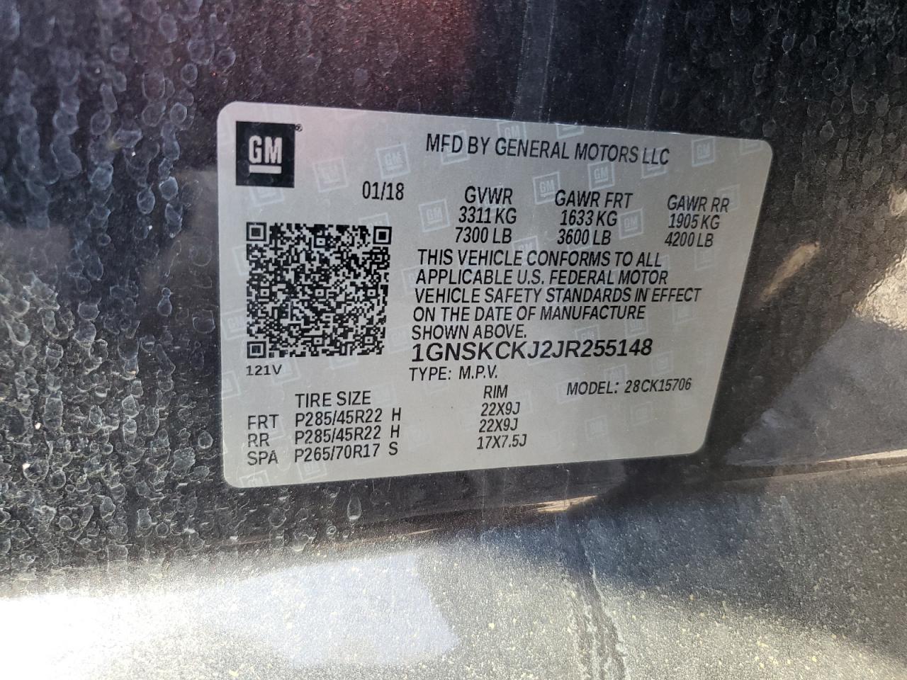 2018 Chevrolet Tahoe VIN 1GNSKCKJ2JR255148 Copart auction photo, water/flood damage thumbnail 14