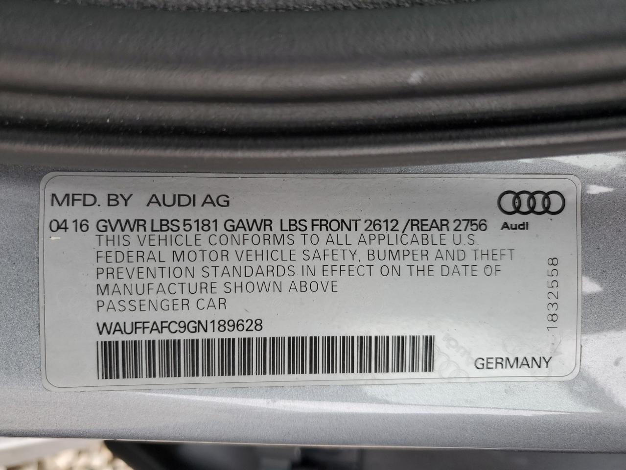 2016 Audi A6 VIN WAUFFAFC9GN189628 Copart auction photo, front end / undercarriage damage thumbnail 14