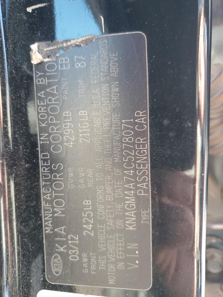 2012 KIA Optima VIN KNAGM4A74C5278071 Copart auction photo, burn - engine damage thumbnail 12