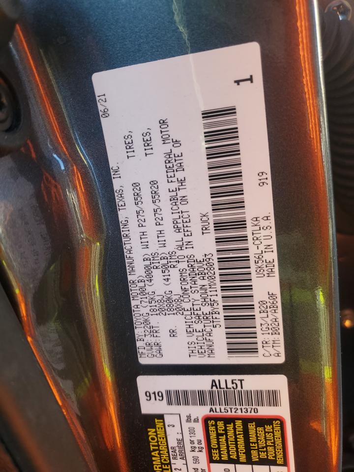 2021 Toyota Tundra VIN 5TFBY5F11MX028093 Copart auction photo, all over / undercarriage damage thumbnail 12