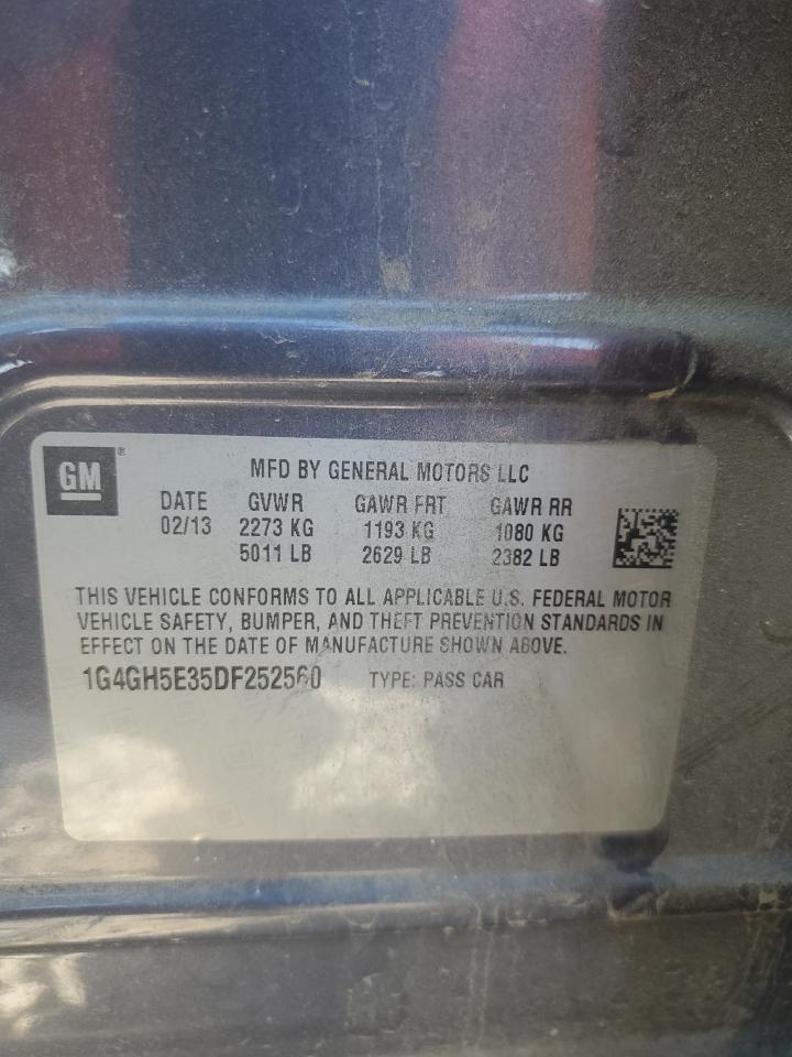 2013 Buick LaCrosse VIN 1G4GH5E35DF252560 Copart auction photo, side / rear end damage thumbnail 12