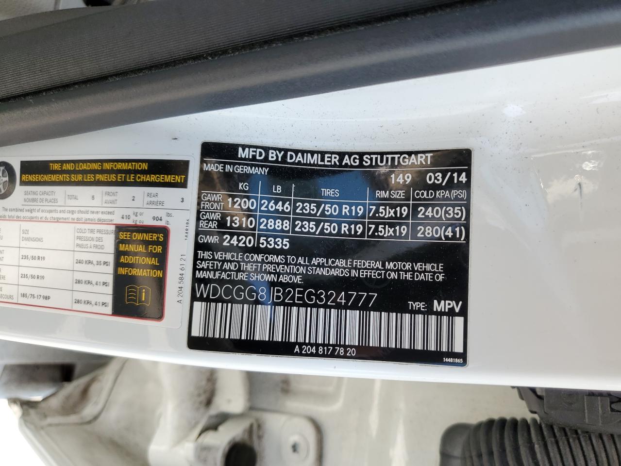 2014 Mercedes-Benz GLK-klasse VIN WDCGG8JB2EG324777 Copart auction photo, all over damage thumbnail 12