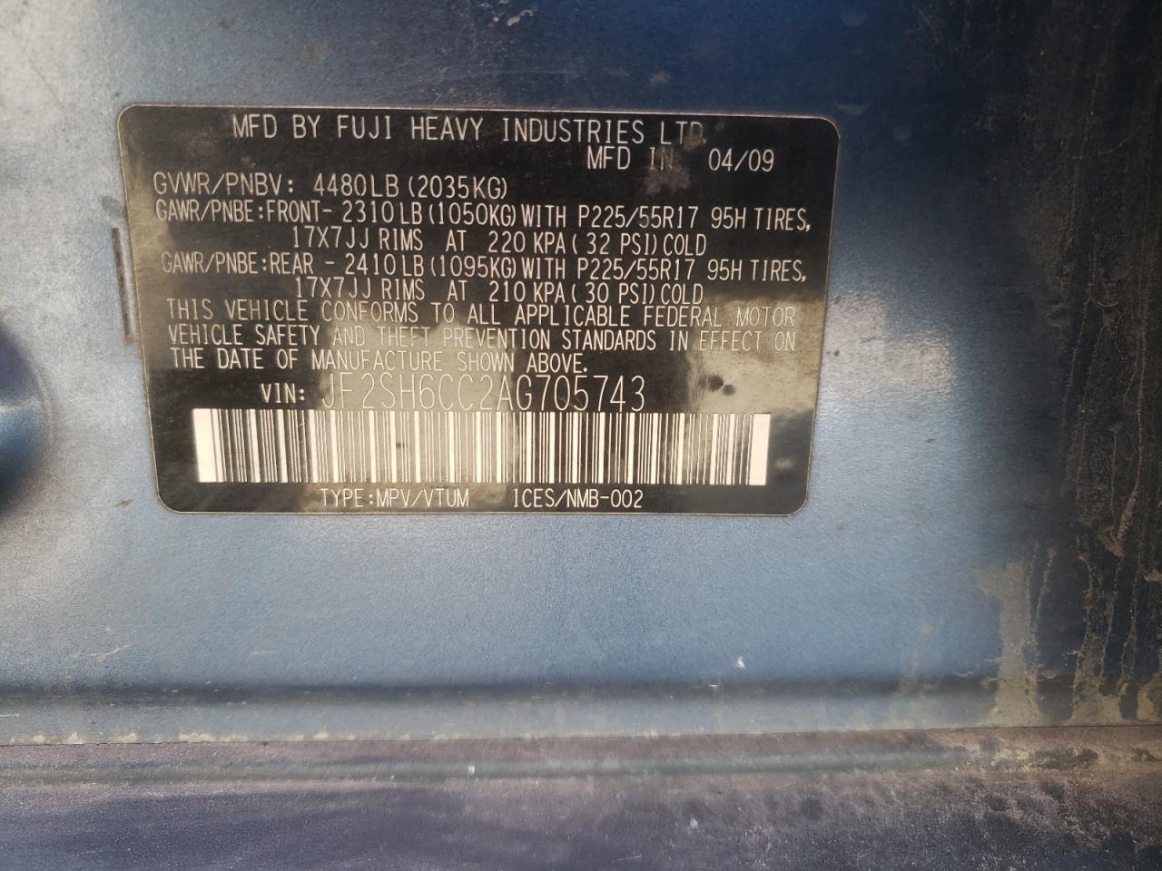 2010 Subaru Forester VIN JF2SH6CC2AG705743 Copart auction photo, front end / minor dent/scratches damage thumbnail 15
