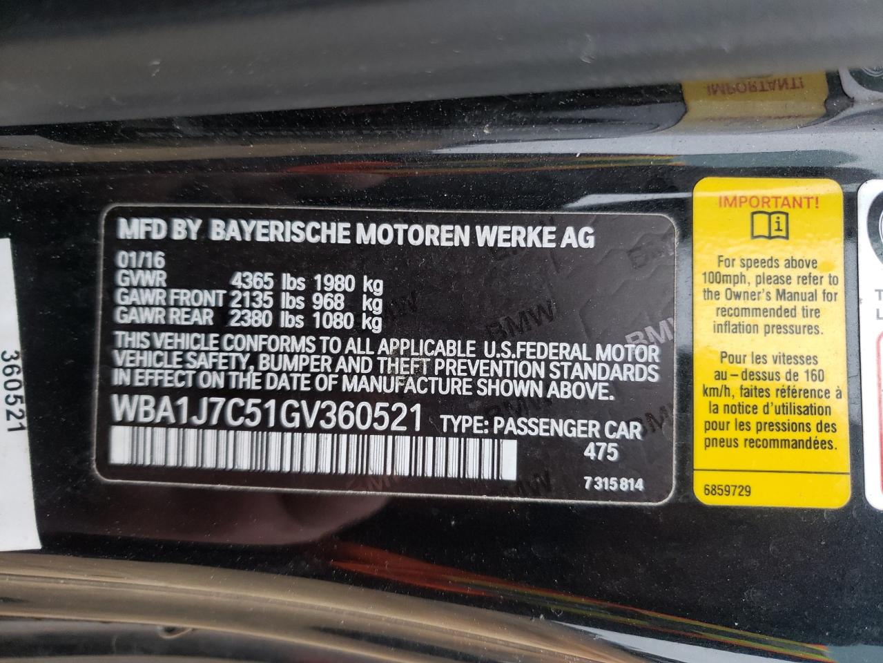 2016 BMW M2 VIN WBA1J7C51GV360521 Copart auction photo, all over damage thumbnail 14