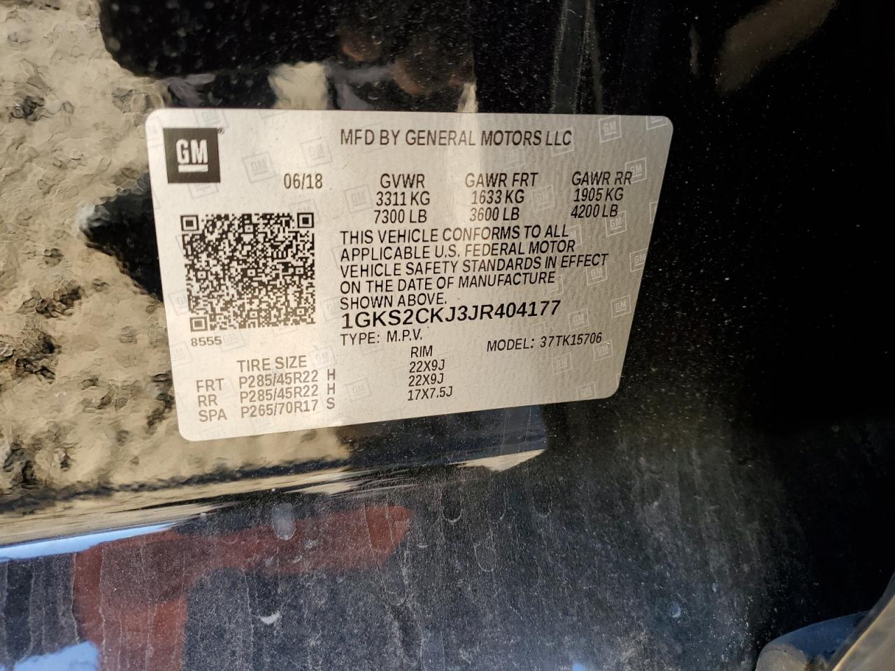 2018 GMC Yukon VIN 1GKS2CKJ3JR404177 Copart auction photo, front end / minor dent/scratches damage thumbnail 13