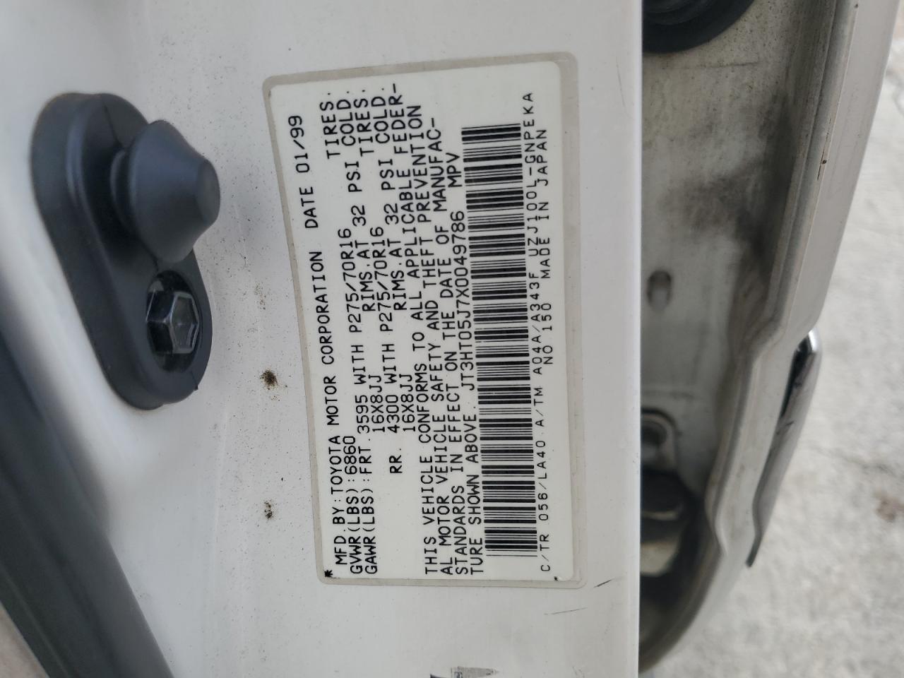 1999 Toyota Land Cruiser VIN JT3HT05J7X0049786 Copart auction photo, front end / rear end damage thumbnail 13