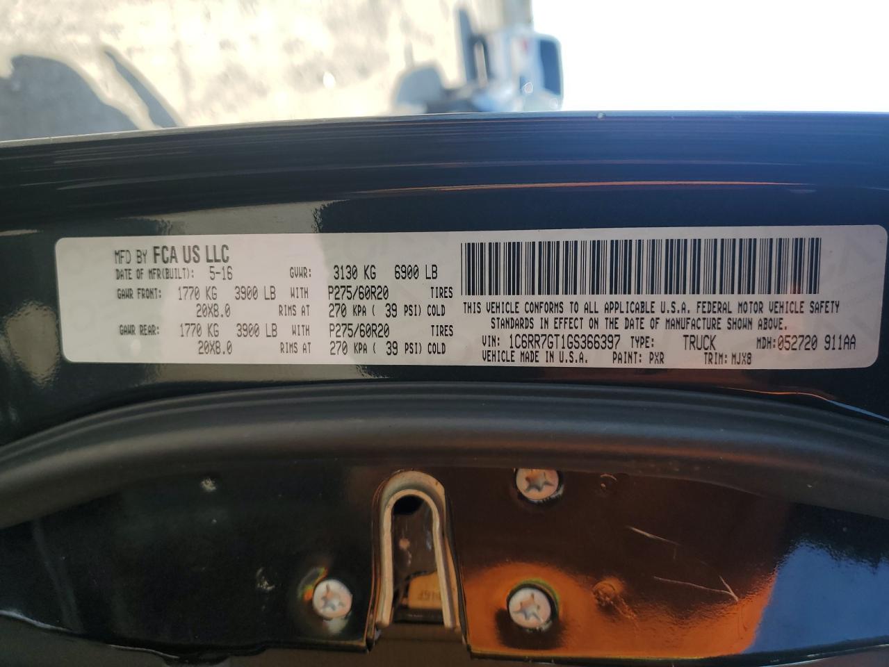 2016 RAM 1500 VIN 1C6RR7GT1GS366397 Copart auction photo, front end / side damage thumbnail 12