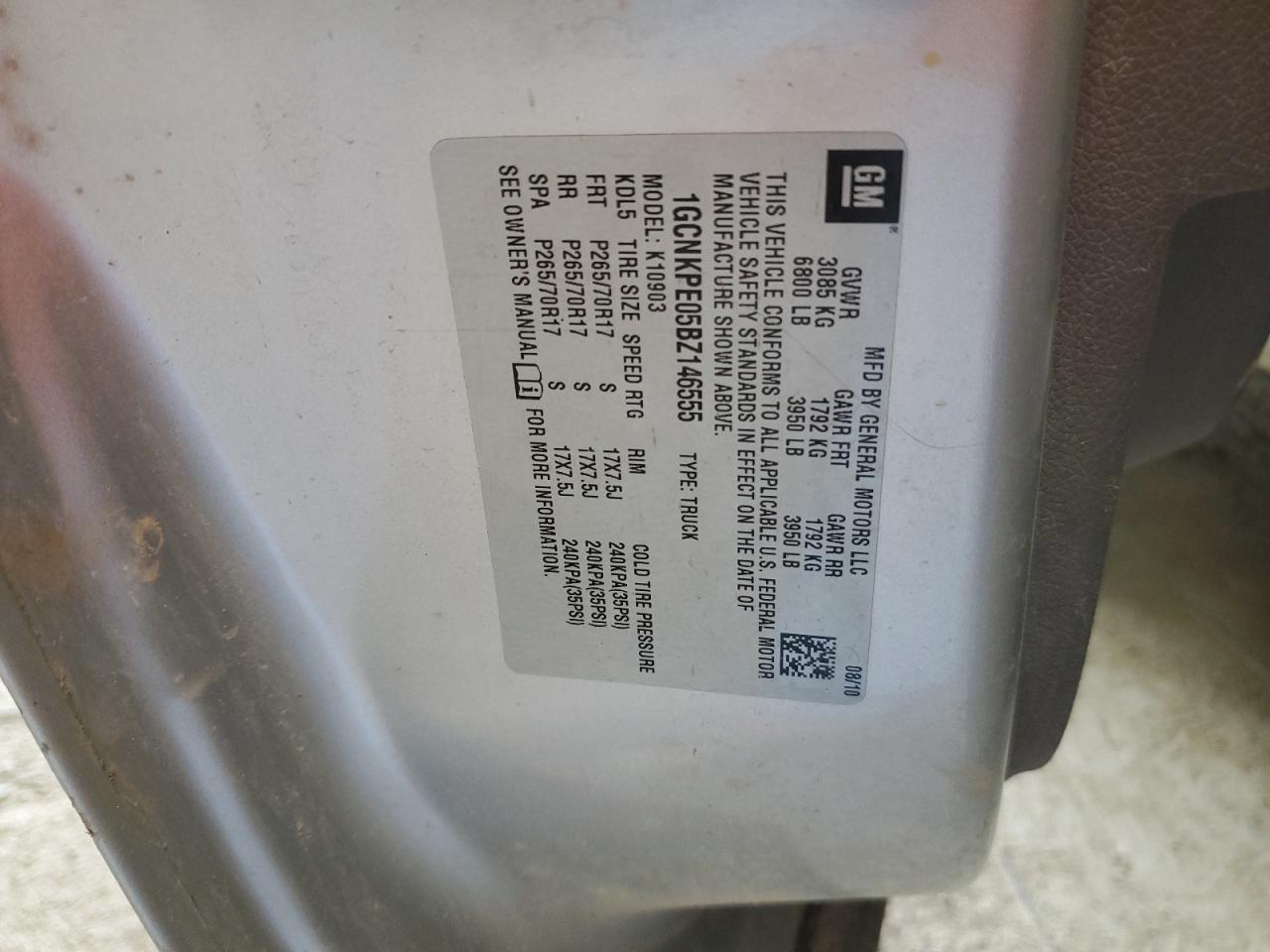 2011 Chevrolet Silverado VIN 1GCNKPE05BZ146555 Copart auction photo, rollover damage thumbnail 14