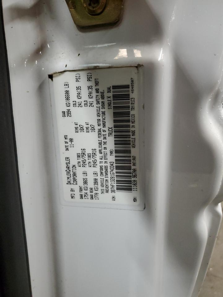 2001 Dodge RAM VIN 3B7HF13Z81G743343 Copart auction photo, front end damage thumbnail 12