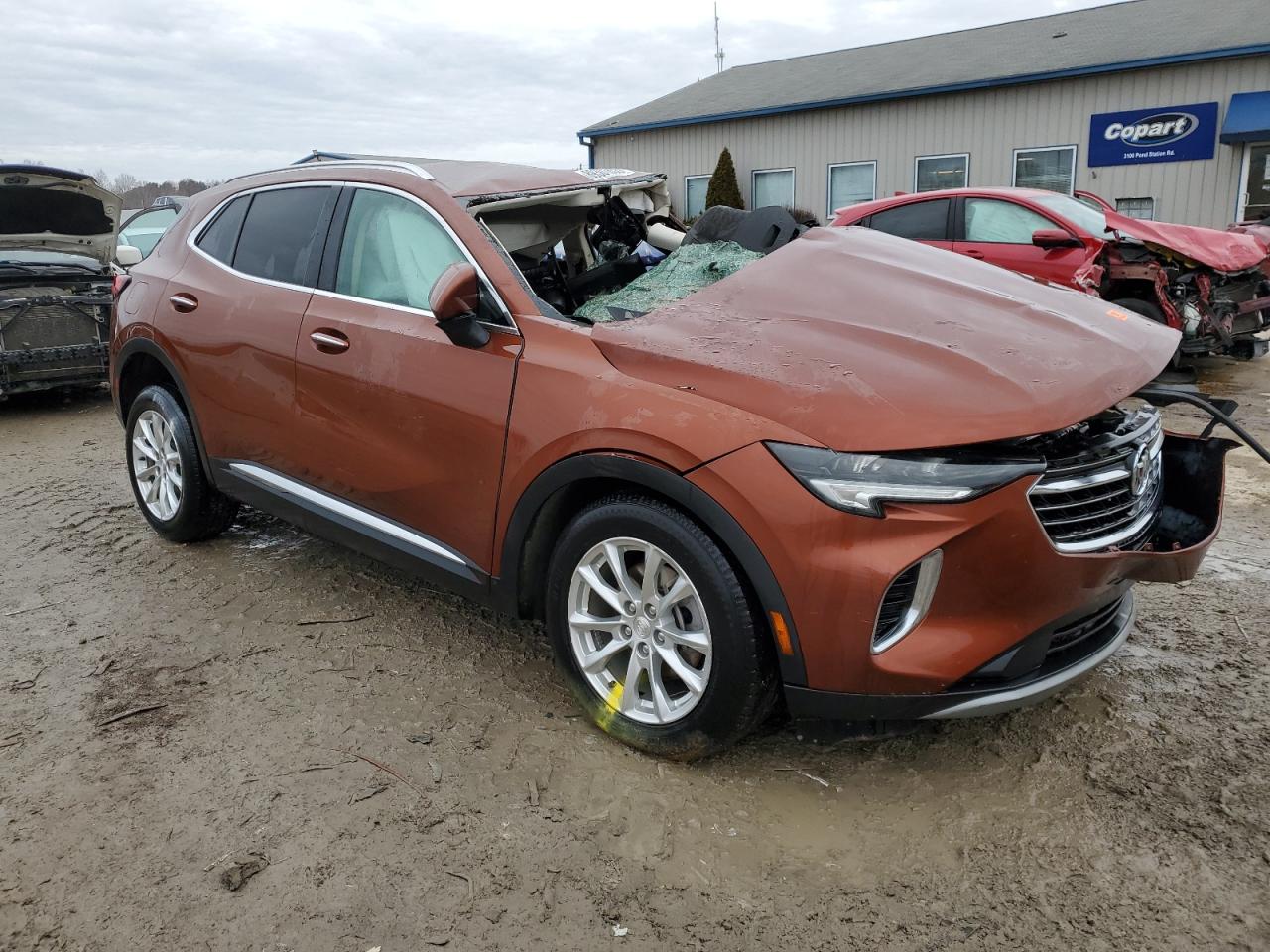 2021 Buick Envision VIN LRBAZLR49MD107546 Copart auction photo, front end / side damage thumbnail 4