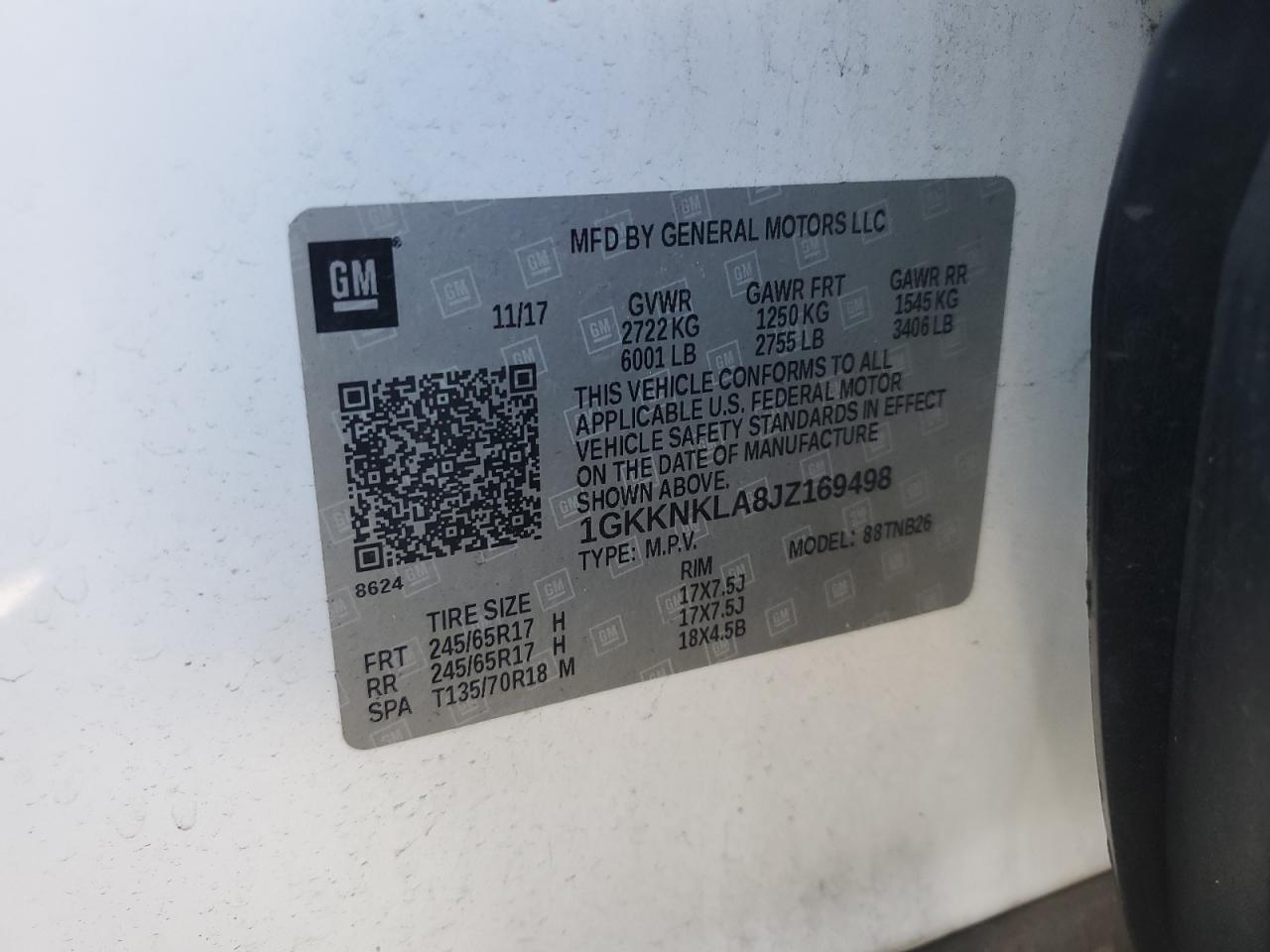 2018 GMC Acadia VIN 1GKKNKLA8JZ169498 Copart auction photo, front end damage thumbnail 15