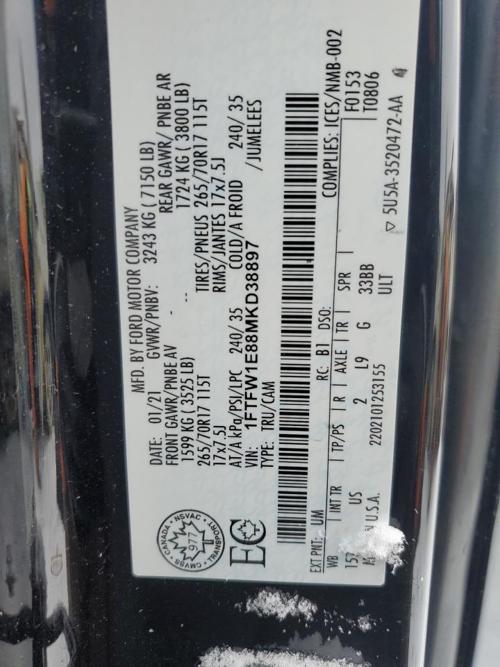 2021 Ford F-150 VIN 1FTFW1E88MKD38897 Copart auction photo, front end damage thumbnail 13