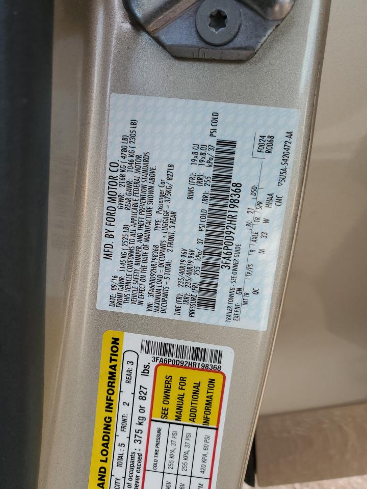 2017 Ford Fusion VIN 3FA6P0D92HR198368 Copart auction photo, front end / undercarriage damage thumbnail 12