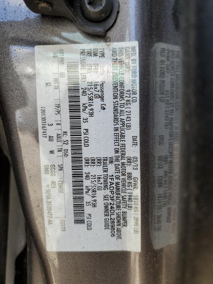 2013 Ford Focus VIN 1FADP3F24DL289806 Copart auction photo, mechanical damage thumbnail 12