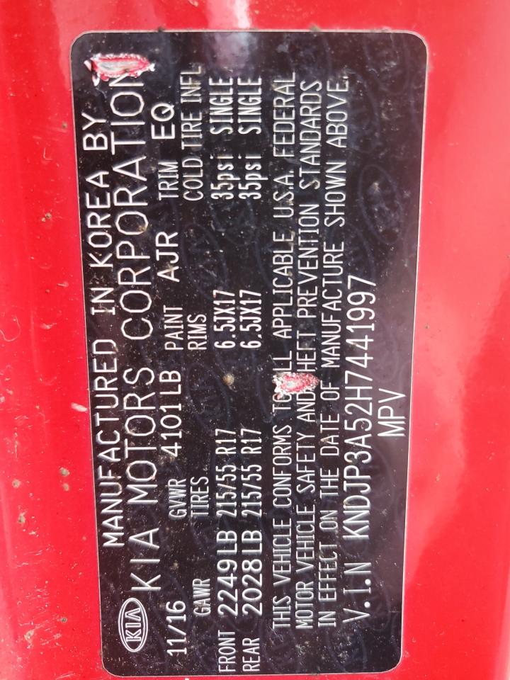 2017 KIA Soul VIN KNDJP3A52H7441997 Copart auction photo, front end damage thumbnail 12