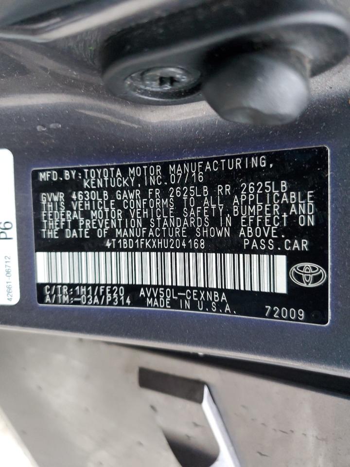 2017 Toyota Camry VIN 4T1BD1FKXHU204168 Copart auction photo, front end damage thumbnail 15