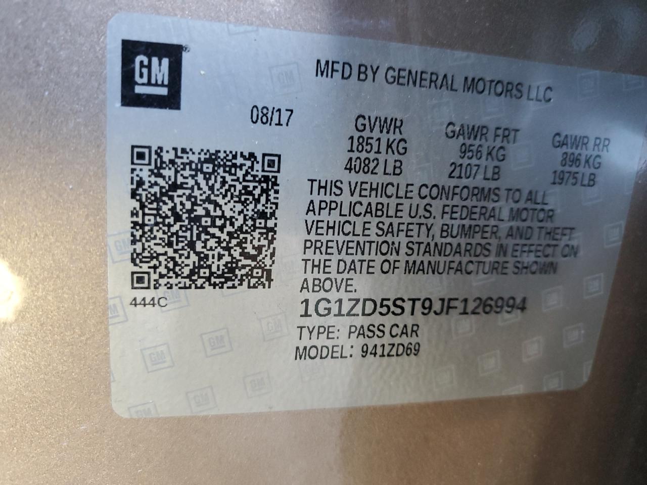 2018 Chevrolet Malibu VIN 1G1ZD5ST9JF126994 Copart auction photo, front end damage thumbnail 12