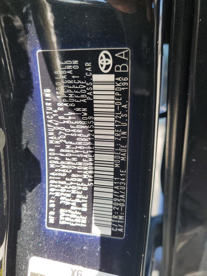 2014 Toyota Corolla VIN 5YFBURHE4EP124559 Copart auction photo, front end damage thumbnail 12