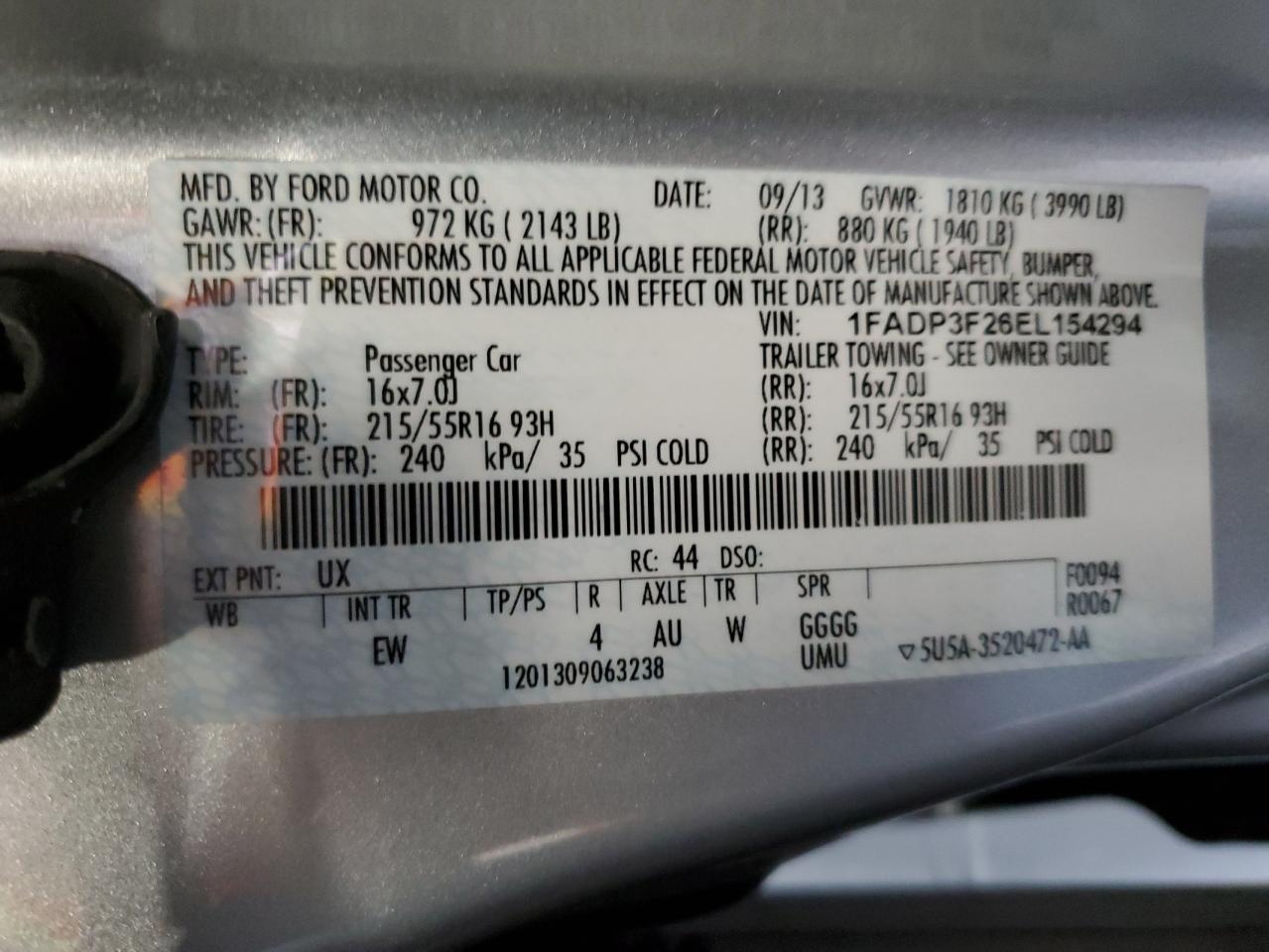 2014 Ford Focus VIN 1FADP3F26EL154294 Copart auction photo, rear end / side damage thumbnail 12